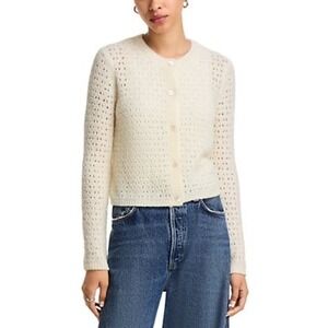 FRAME The Chenille Cardigan Cream Open Knit Wool Blend Sweater Size S NWT